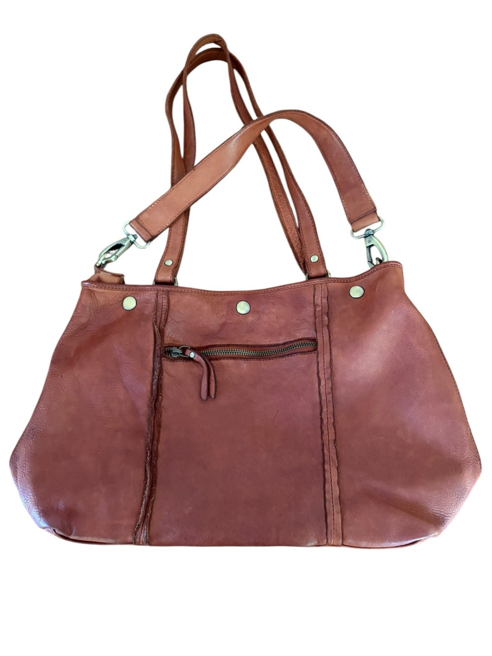 Marta Ponti Portugal Distressed Leather Convertible Slouchy Hobo Bag Cognac